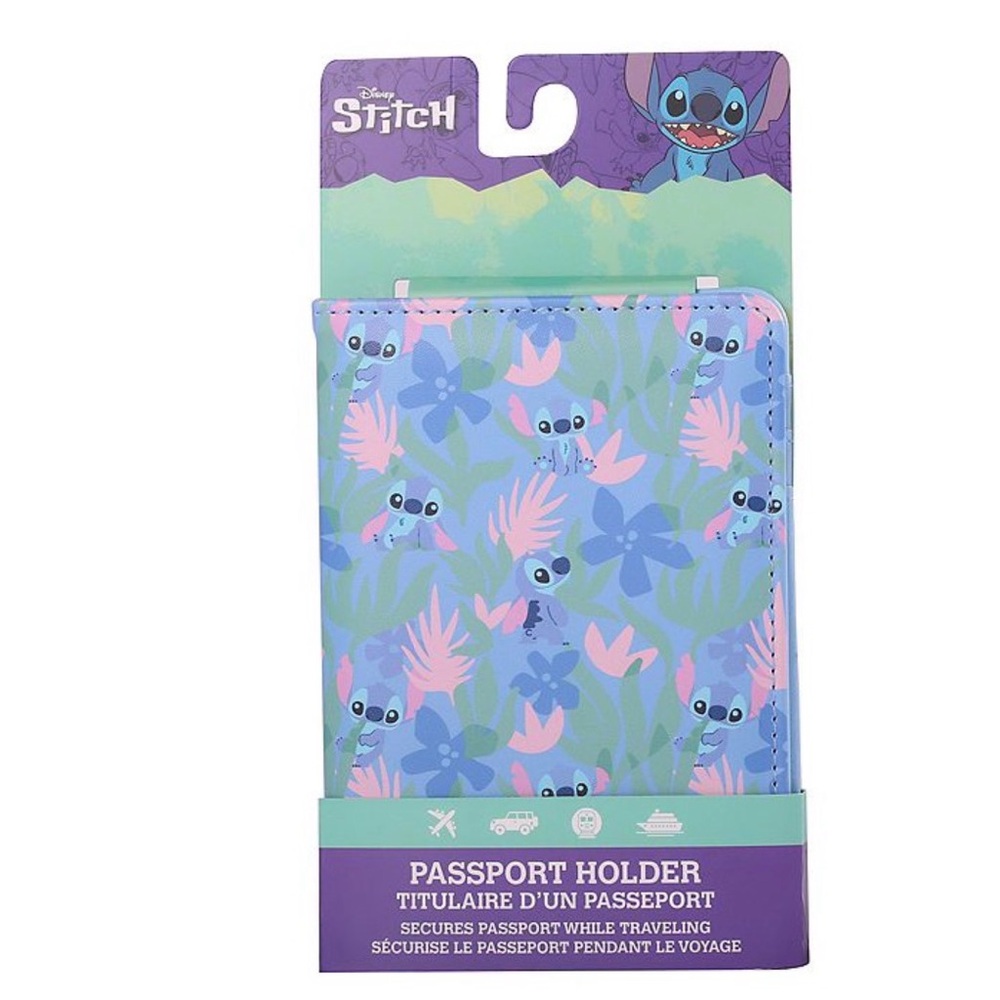 Disney Stitch Passport Holder Travel Wallet Cover Blue Floral Kid Gift Brand New